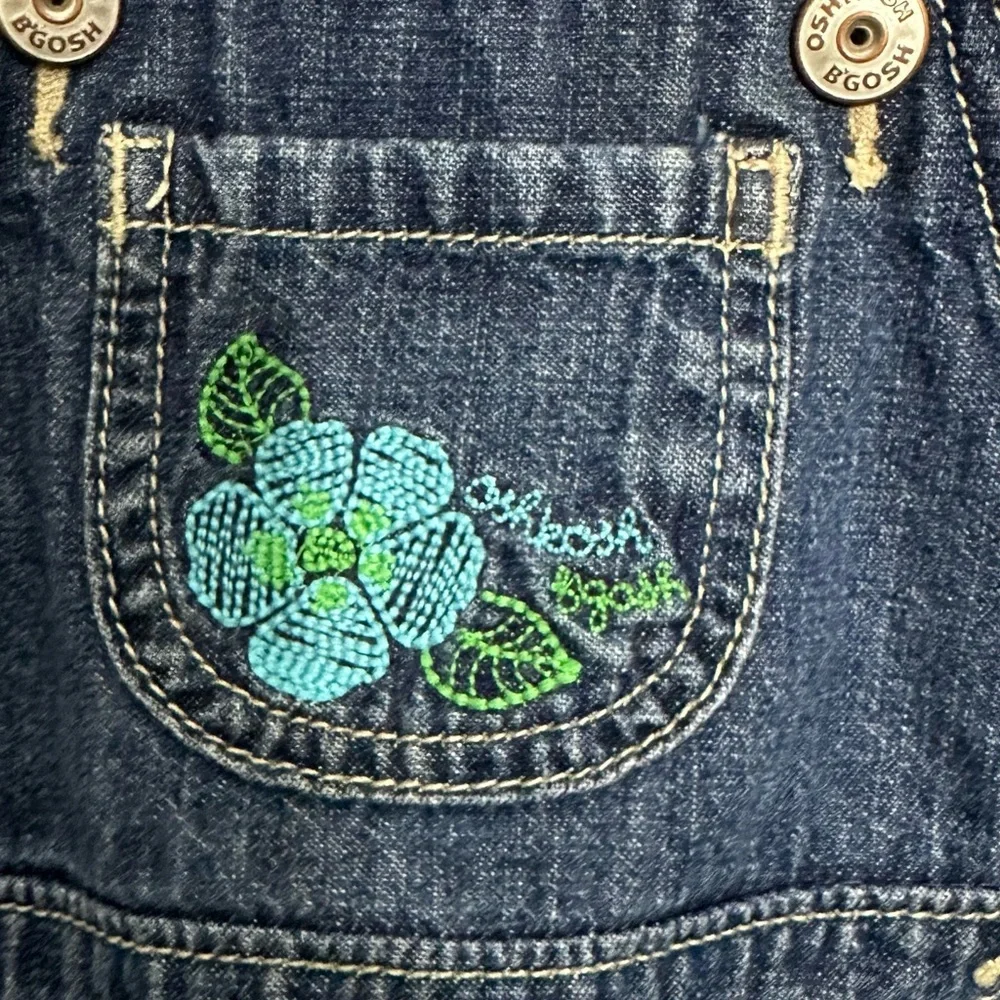 Oshkosh B’Gosh Green Floral Denim Overall Dress